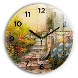 okragly-zegar-szklany-do-salonu-z-grafika-kompozycja-olejna-w-lesie-fi30-cm