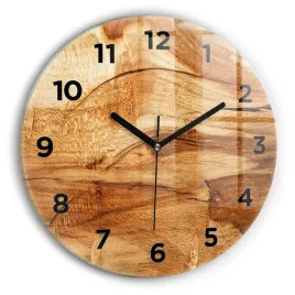 okragly-zegar-szklany-scienny-do-biura-z-nadrukiem-tekstura-drewna-fi30-cm