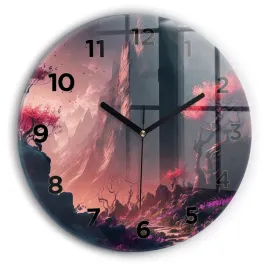 zegar-szklany-do-kuchni-na-sciane-z-nadrukiem-magiczny-las-i-gory-fi30-cm