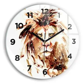okragly-zegar-szklany-designerski-ze-wzorem-ilustracja-brazowy-lew-fi30-cm