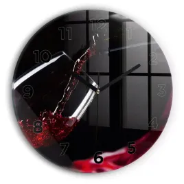 okragly-zegar-szklany-do-kuchni-na-sciane-z-grafika-czerwone-wino-fi30-cm