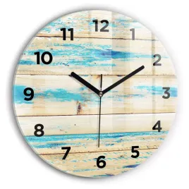 okragly-zegar-szklany-scienny-do-salonu-z-grafika-porysowane-drewno-fi30-cm