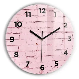 okragly-zegar-szklany-do-salonu-ze-stylowym-nadrukiem-cegly-sciana-fi30-cm