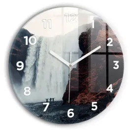okragly-zegar-szklany-ozdobny-ze-wzorem-pejzaz-wodospadu-islandia-fi30-cm