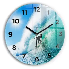 nowoczesny-okragly-foto-zegar-szklany-na-sciane-surfing-na-hawajach-fi30-cm