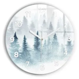 okragly-zegar-szklany-designerski-ze-stylowym-nadrukiem-zimowy-las-fi30-cm