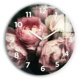 designerski-zegar-szklany-do-wnetrz-z-nadrukiem-bukiet-rozowych-roz-fi30-cm