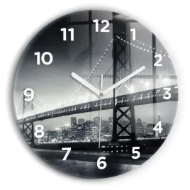okragly-zegar-szklany-do-kuchni-z-nadrukiem-most-noca-san-francisco-fi30-cm