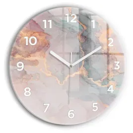 okragly-zegar-szklany-scienny-do-biura-z-grafika-tekstura-marmuru-fi30-cm