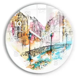 zegar-szklany-do-kuchni-ze-stylowym-nadrukiem-malowana-architektura-fi30-cm