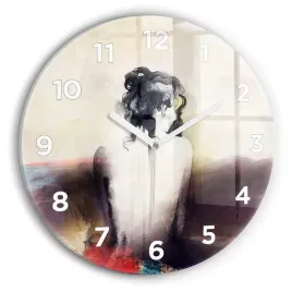 okragly-zegar-szklany-ozdobny-z-grafika-abstrakcja-portret-kobiety-fi30-cm