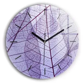 okragly-zegar-szklany-do-kuchni-na-sciane-z-grafika-liscie-natura-fi60-cm