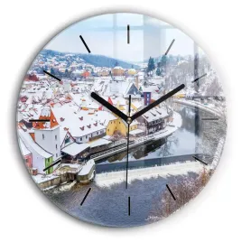 okragly-zegar-szklany-do-kuchni-ze-wzorem-panorama-miasta-w-zimie-fi60-cm