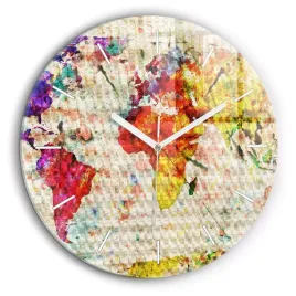 okragly-foto-zegar-szklany-scienny-do-salonu-kolorowa-mapa-swiata-fi60-cm