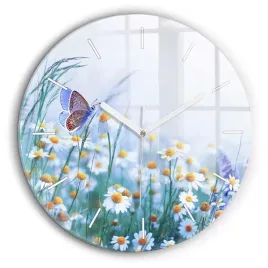 okragly-zegar-szklany-do-kuchni-na-sciane-ze-wzorem-motyl-na-lace-fi60-cm