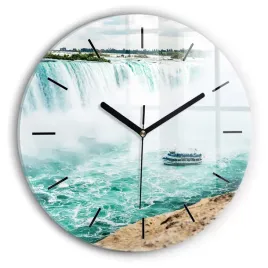 okragly-zegar-szklany-do-kuchni-na-sciane-z-grafika-lodka-i-niagara-fi30-cm