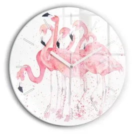 okragly-zegar-szklany-scienny-do-salonu-ze-wzorem-grono-flamingow-fi60-cm