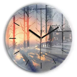 designerski-okragly-zegar-szklany-do-wnetrz-zimowy-krajobraz-drzew-fi30-cm