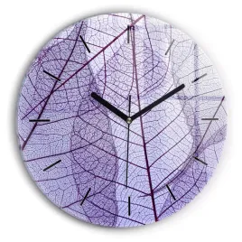 okragly-zegar-szklany-do-kuchni-na-sciane-ze-wzorem-liscie-natura-fi30-cm