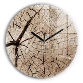 okragly-zegar-szklany-scienny-do-salonu-ze-wzorem-stary-pien-drewna-fi30-cm