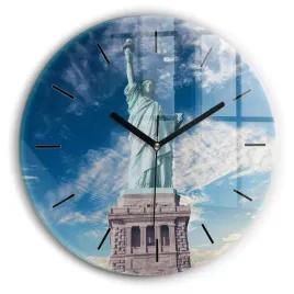 okragly-zegar-szklany-ozdobny-ze-wzorem-statua-wolnosci-nowy-jork-fi30-cm