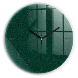 okragly-zegar-szklany-designerski-ze-stylowym-nadrukiem-wzor-lisci-fi30-cm