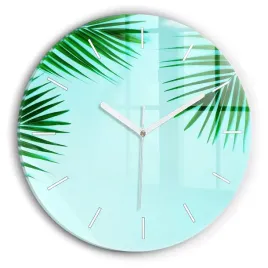 elegancki-okragly-zegar-szklany-na-sciane-ze-wzorem-zielone-palmy-fi30-cm