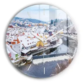 okragly-zegar-szklany-do-kuchni-z-nadrukiem-panorama-miasta-w-zimie-fi30-cm