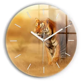 designerski-okragly-foto-zegar-szklany-do-wnetrz-polowanie-tygrys-fi30-cm