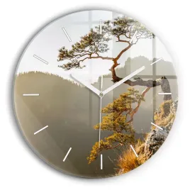 minimalistyczny-okragly-foto-zegar-szklany-scienny-drzewo-w-gorach-fi30-cm