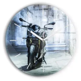 zegar-szklany-designerski-ze-stylowym-nadrukiem-motocykl-w-alejce-fi30-cm