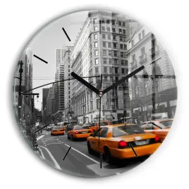 nowoczesny-zegar-szklany-na-sciane-z-grafika-manhattan-i-taksowki-fi30-cm
