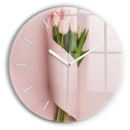 okragly-zegar-szklany-do-kuchni-ze-wzorem-bukiet-kwiatow-tulipanow-fi30-cm