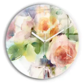 zegar-szklany-scienny-do-biura-z-nadrukiem-roze-w-wazonie-akwarela-fi30-cm