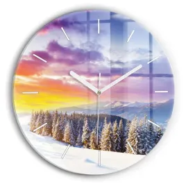 okragly-zegar-szklany-designerski-ze-wzorem-zimowy-gorski-krajobraz-fi30-cm