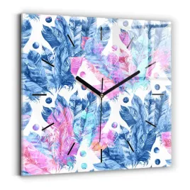 kwadratowy-foto-zegar-szklany-do-kuchni-na-sciane-kolorowe-piora-30x30-cm