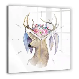 zegar-szklany-designerski-z-nadrukiem-glowa-jelenia-i-kwiaty-duzy-60x60-cm