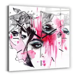 scienny-kwadratowy-zegar-szklany-ze-wzorem-wiele-twarzy-abstrakcja-30x30-cm