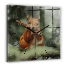 nowoczesny-foto-zegar-szklany-na-sciane-wiewiorka-i-dzika-natura-30x30-cm