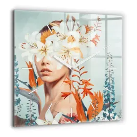 dekoracyjny-foto-zegar-szklany-na-sciane-kobieta-z-kwiatami-duzy-60x60-cm