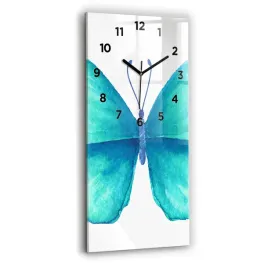 zegar-szklany-do-kuchni-na-sciane-z-grafika-turkusowy-letni-motyl-30x60-cm