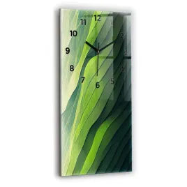 pionowy-zegar-szklany-scienny-z-nadrukiem-abstrakcja-zielone-pola-30x60-cm