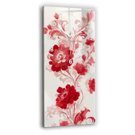 pionowy-zegar-szklany-scienny-do-biura-z-nadrukiem-czerwone-kwiaty-30x60-cm
