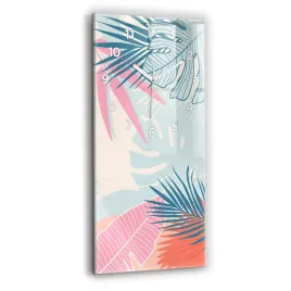 zegar-szklany-minimalistyczny-scienny-pastelowe-liscie-tropiki-30x60-cm