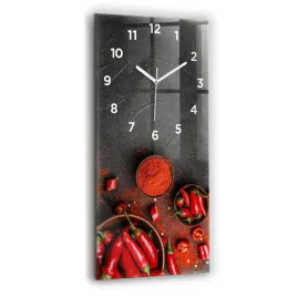 elegancki-pionowy-foto-zegar-szklany-na-sciane-czerwone-papryczki-30x60-cm