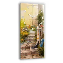 pionowy-zegar-szklany-ozdobny-ze-wzorem-kompozycja-olejna-w-lesie-30x60-cm