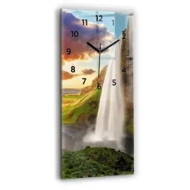 pionowy-zegar-szklany-designerski-z-grafika-wodospad-na-islandii-30x60-cm