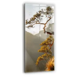 pionowy-zegar-szklany-scienny-do-salonu-z-grafika-drzewo-w-gorach-30x60-cm