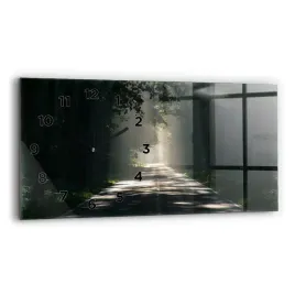foto-zegar-szklany-do-kuchni-na-sciane-lesna-droga-i-smugi-slonca-60x30-cm