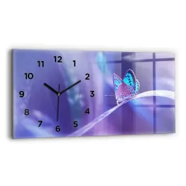 minimalistyczny-poziomy-foto-zegar-szklany-scienny-motyl-na-trawie-60x30-cm